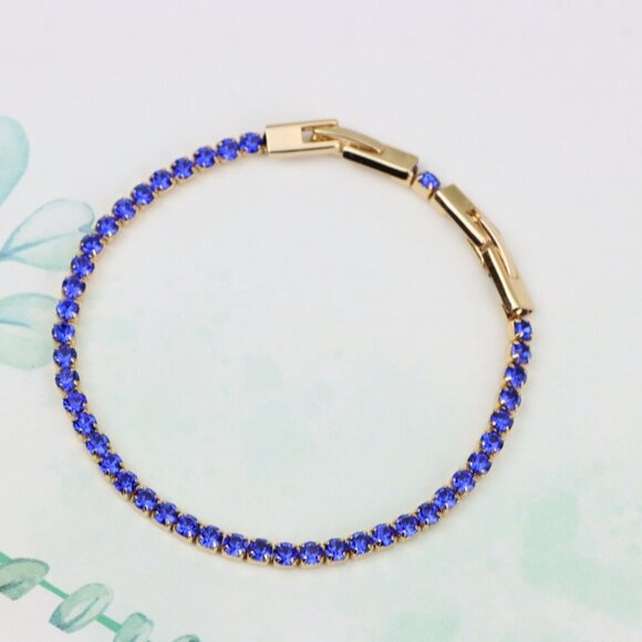 "Elegant Rose Gold Tennis Bracelet with Blue Stones, XPBL0832 - Picture 3 of 12